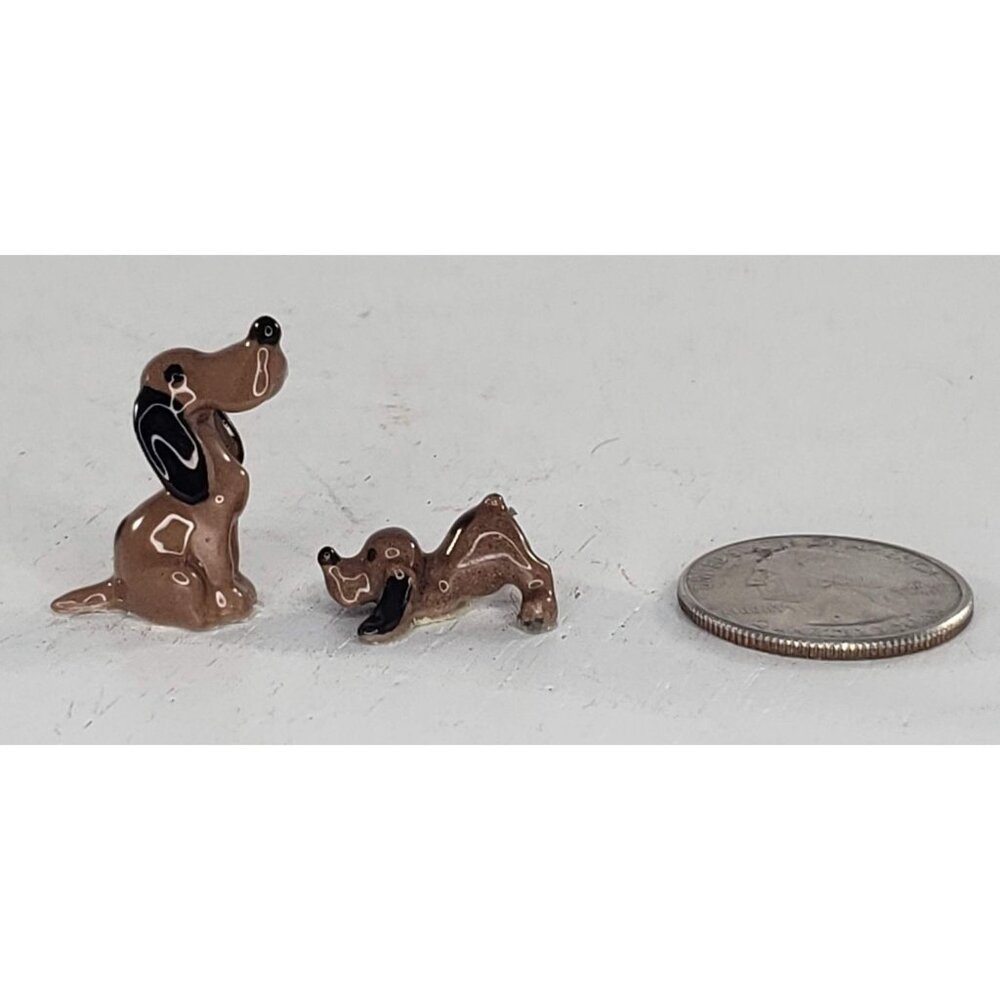 Hagen Renaker Mini Hound Dog Mama Puppy Miniature Figurine Bassett Beagle Brown